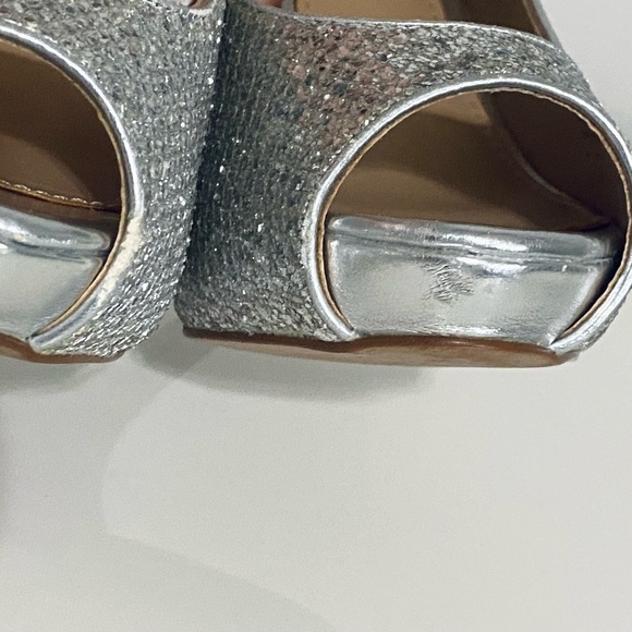 Aldo Silver Glitter Peep Toe Heels - Picture 5 of 11